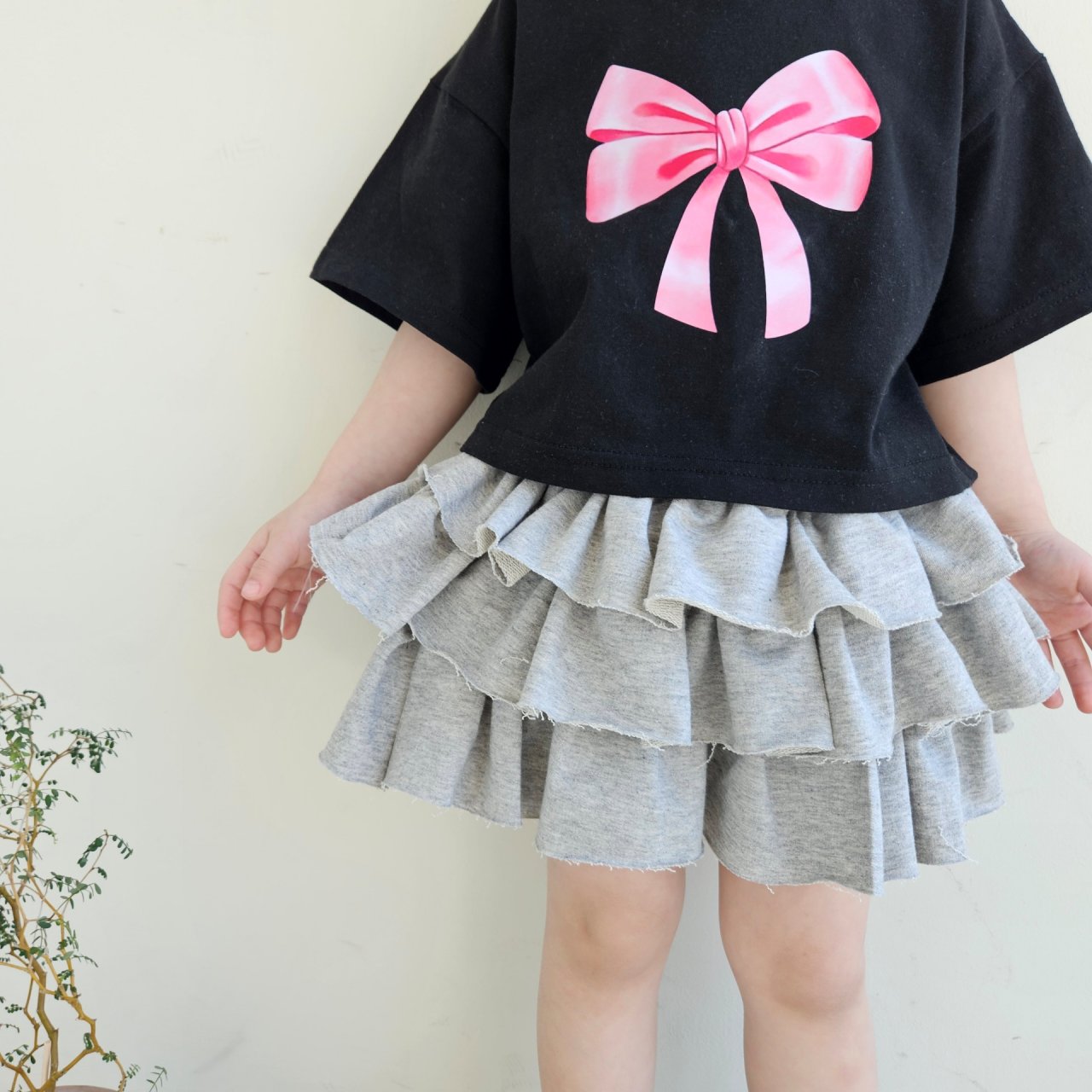 Toddler Bow Print Short Sleeve Cropped Top (1-7y)- 2 Colors - AT NOON STORE