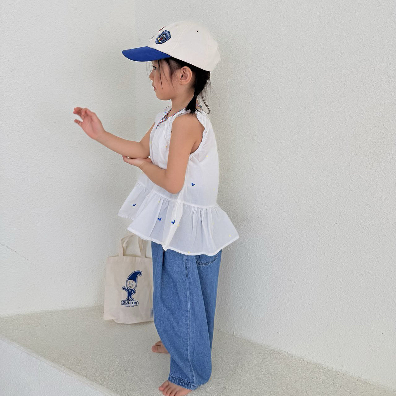 Toddler SS26 Heart Embroidered Sleeveless Frill Top (1-7y) - Ivory - AT NOON STORE