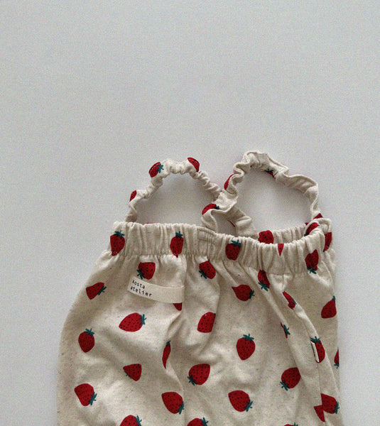Toddler Aosta Elastic Strap Linen Overalls (2-5y) - Strawberry