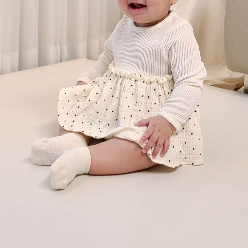 Baby Long Sleeve Polka Dot Tutu Romper (Set (6-18m) -  Ivory - AT NOON STORE