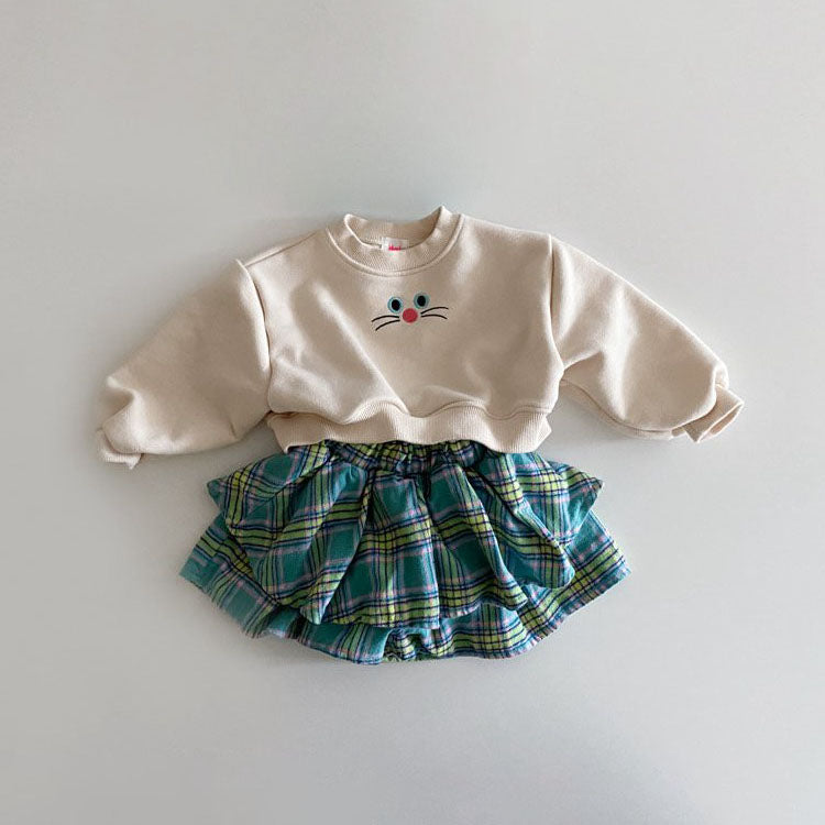 Toddler Cat Face Embroidery Cropped Sweatshirt (1-6y) - 3 Colors