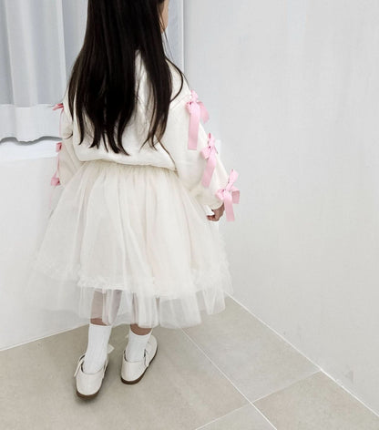 Toddler Bow Detail Long Sleeve Cropped Sweatshirt (2-7y) - 2 Colors - AT NOON STORE