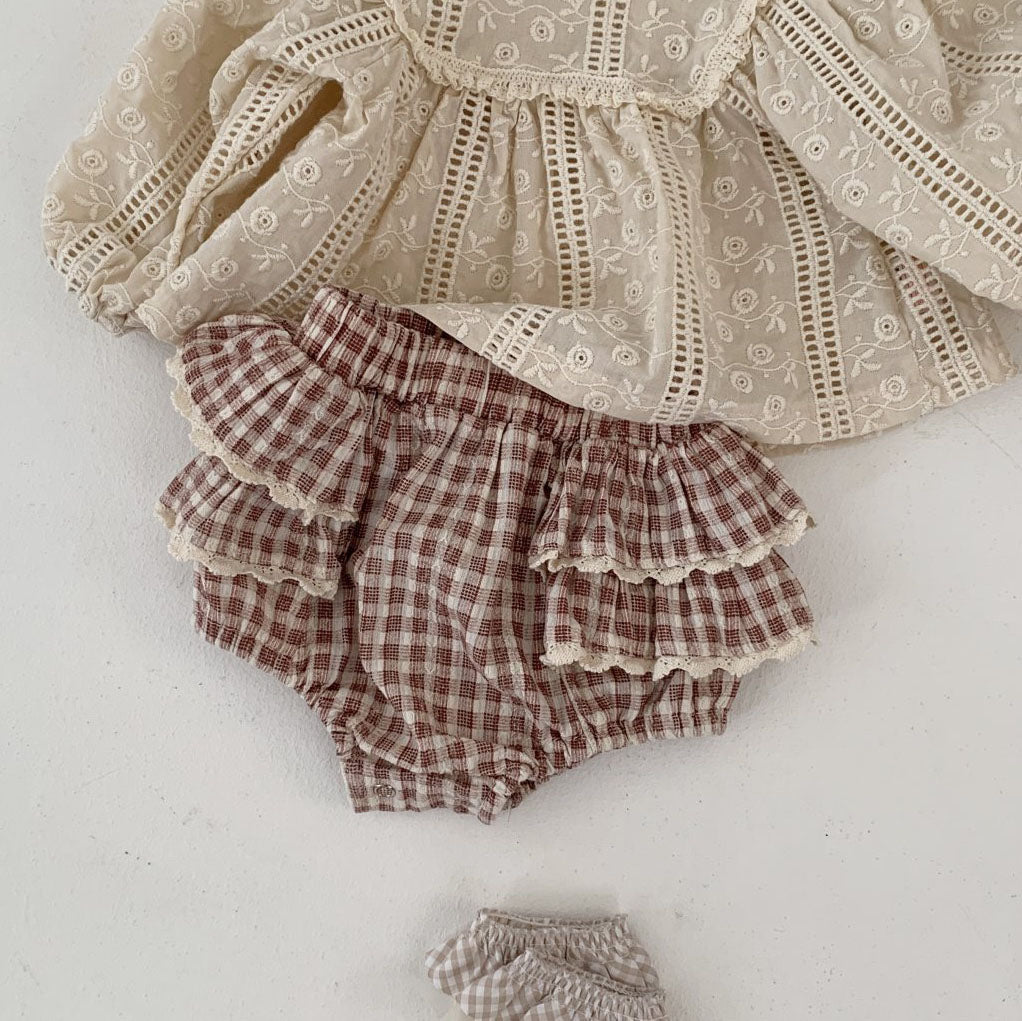 Baby S25 Lace Detail Plaid Bloomer Shorts (3-18m) - 2 Colors