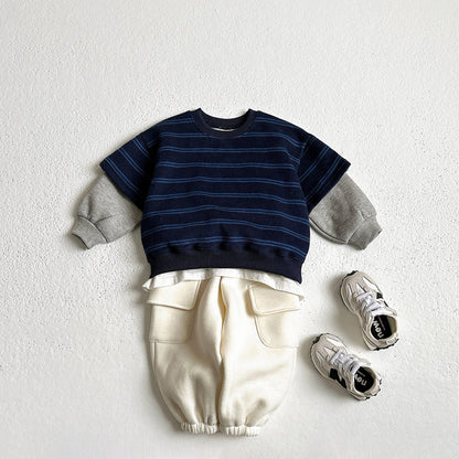 Toddler W25 Warm Stripe Layered Long Sleeve Sweatshirt (1-10y) - 2 Colors