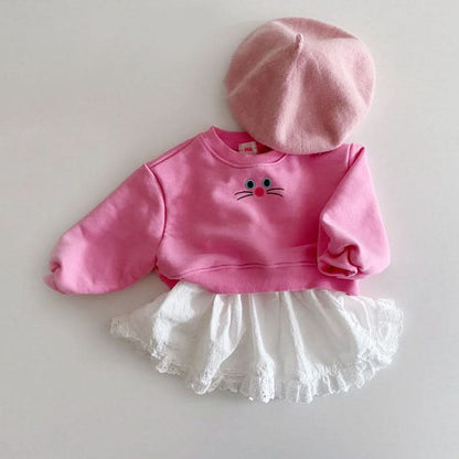 Toddler Cat Face Embroidery Cropped Sweatshirt (1-6y) - 3 Colors - AT NOON STORE