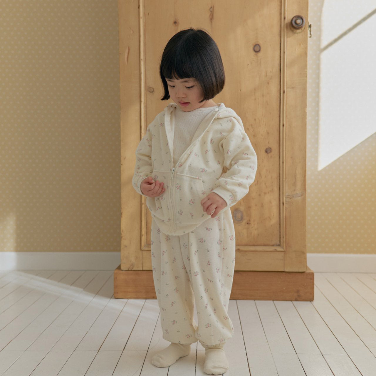 Kids SP26 Floral Terry Cloth Zip-Up Hooded Jacket (1-7y) - Ivory - AT NOON STORE