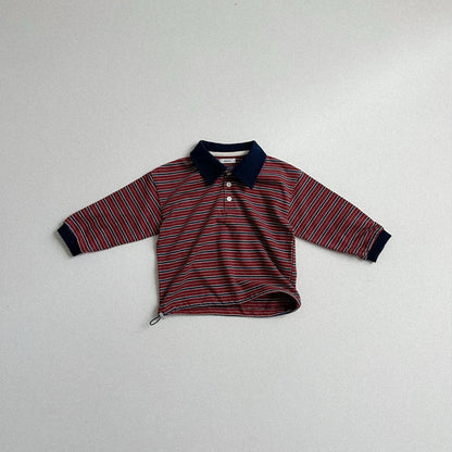 Toddler W25 Adjustable Hem Stripe Collar Long Sleeve Top (2-7y) - 3 Colors