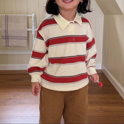 Kids F26 Stripe Collared Long Sleeve Top (2-8y) - Red