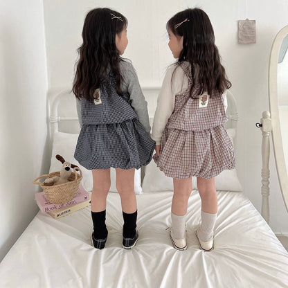 Toddler F26 Plaid Ruffled Bubble Dress(2-7y) - 2 Colors