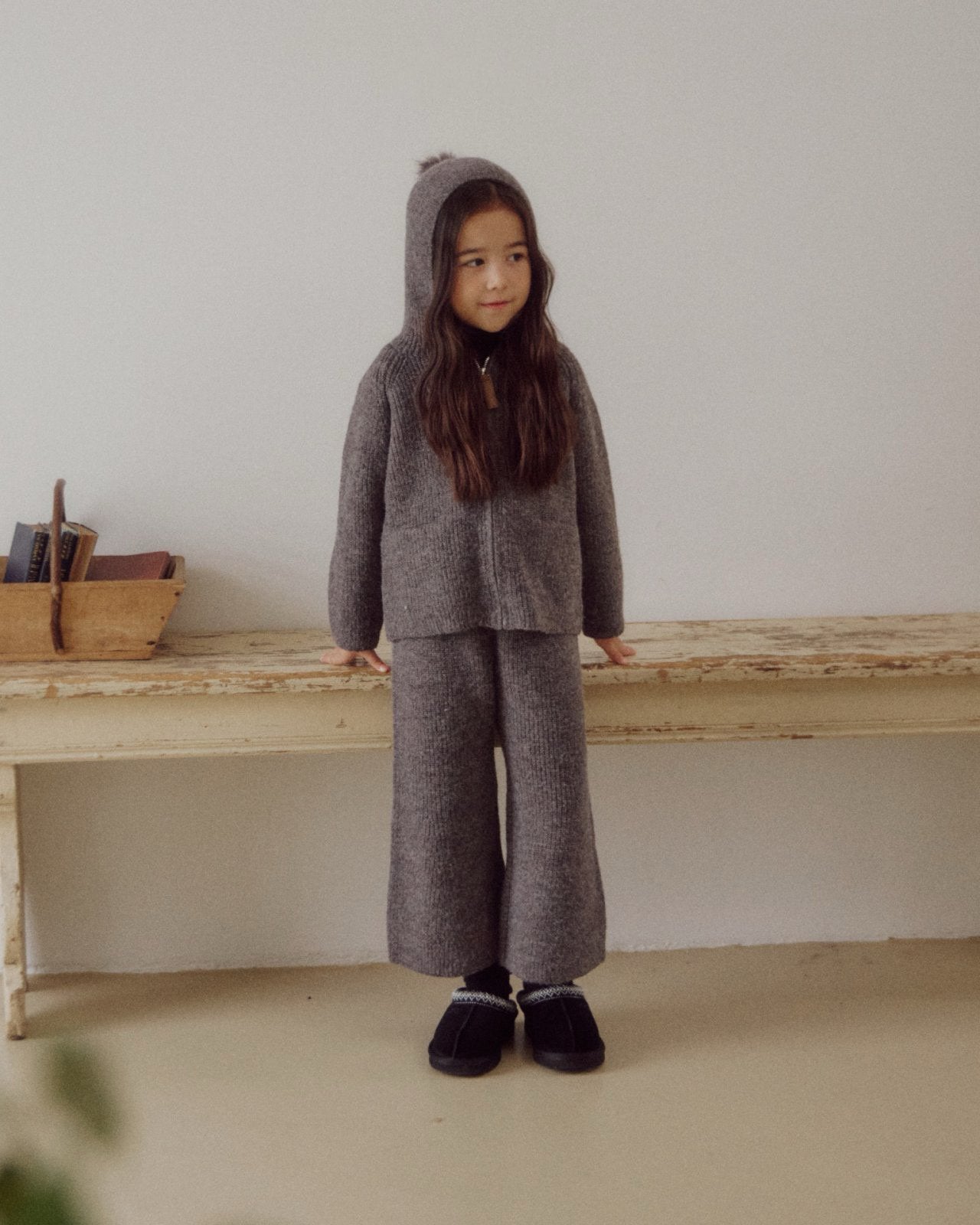 Kids W25 Knit Hooded Jacket and Flare Pants Set (3-8y) - 2 Colors