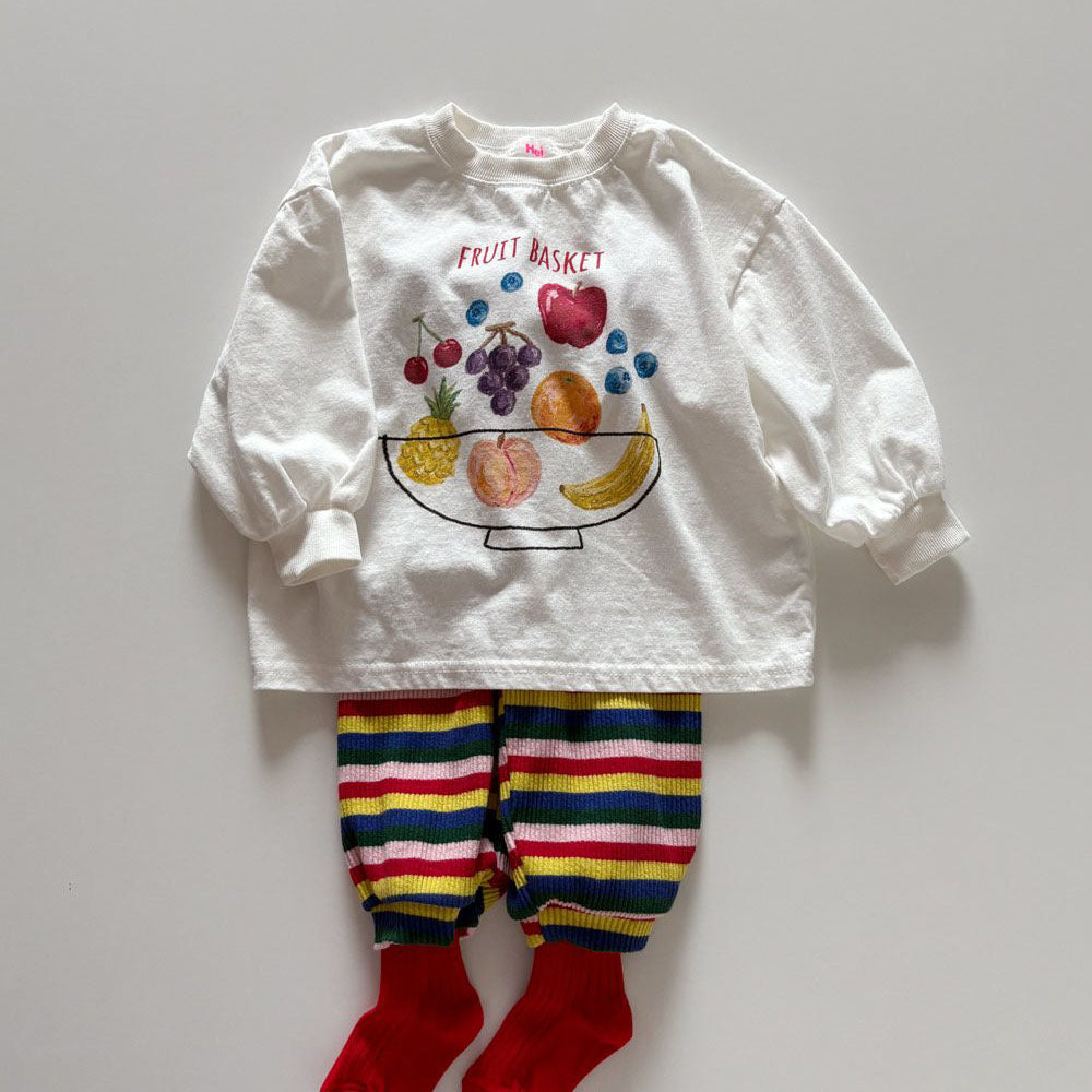 Toddler F26 FRUIT BASKET Long Sleeve Longline Top (1-6y) - Ivory