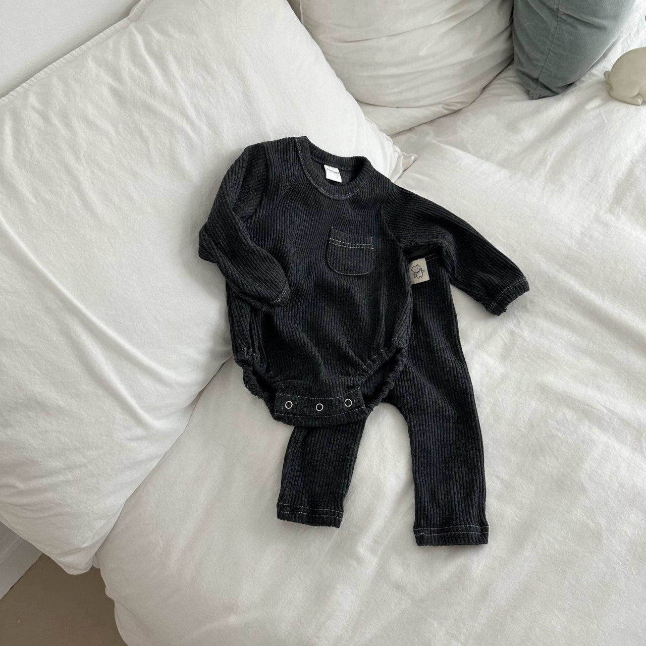 Baby Ribbed Long Sleeve Stitch Detail Romper (0-24m) - 3 Colors