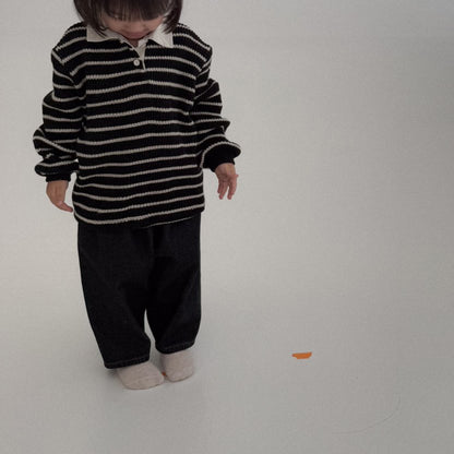 Baby Bella F25 Stripe Collared Knit Long Sleeve Top (6m-3y) - Black