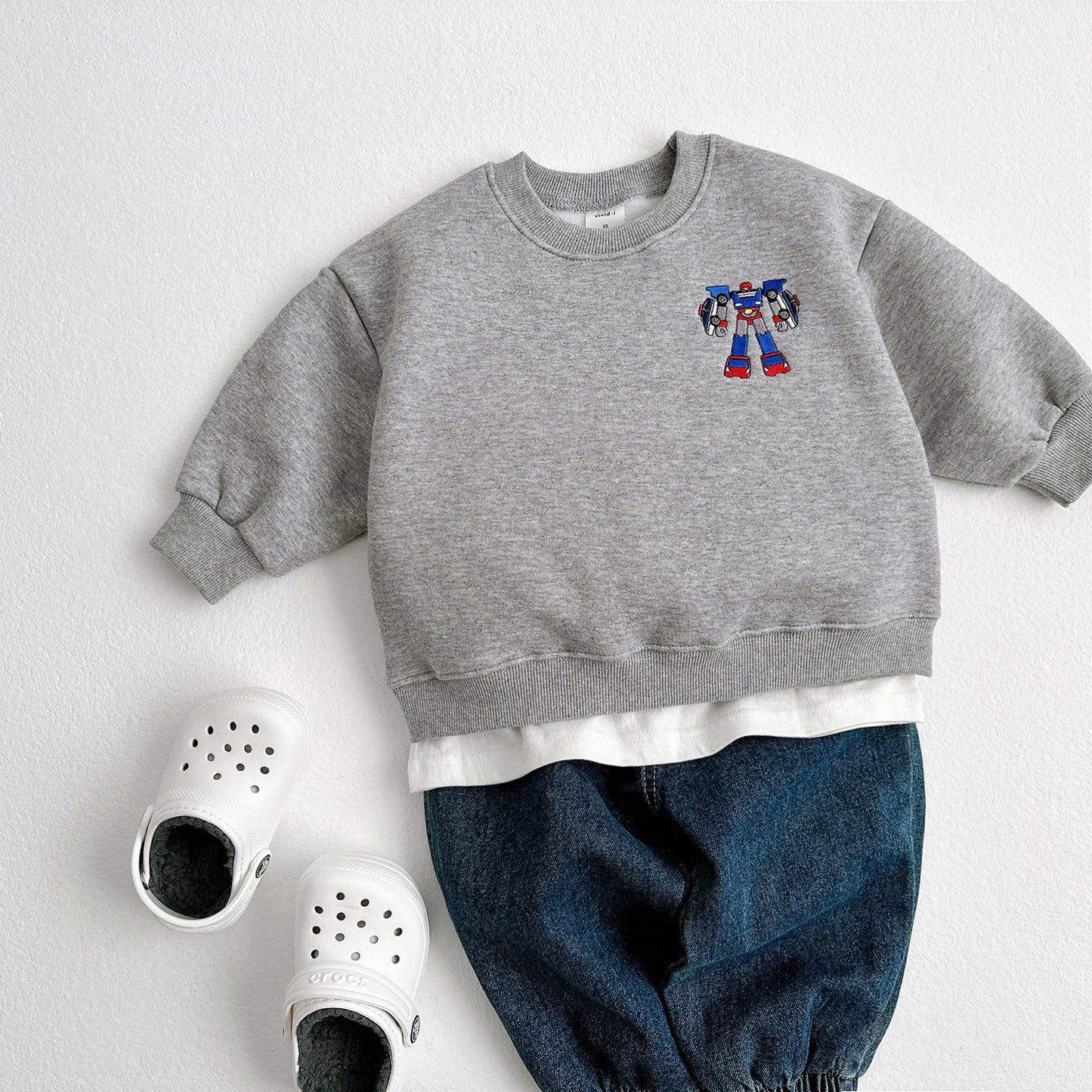 Toddler Robot Embroidery Brushed Cotton Sweatshirt (1-6y) - 3 Colors - AT NOON STORE