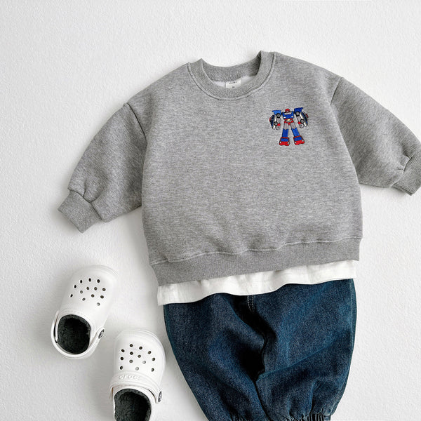 Toddler Robot Embroidery Brushed Cotton Sweatshirt (1-6y) - 3 Colors