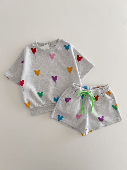 Toddler Balloon Print Short Sleeve Sweatshirt and Shorts Set (1-6y) - 2 Colors - AT NOON STORE