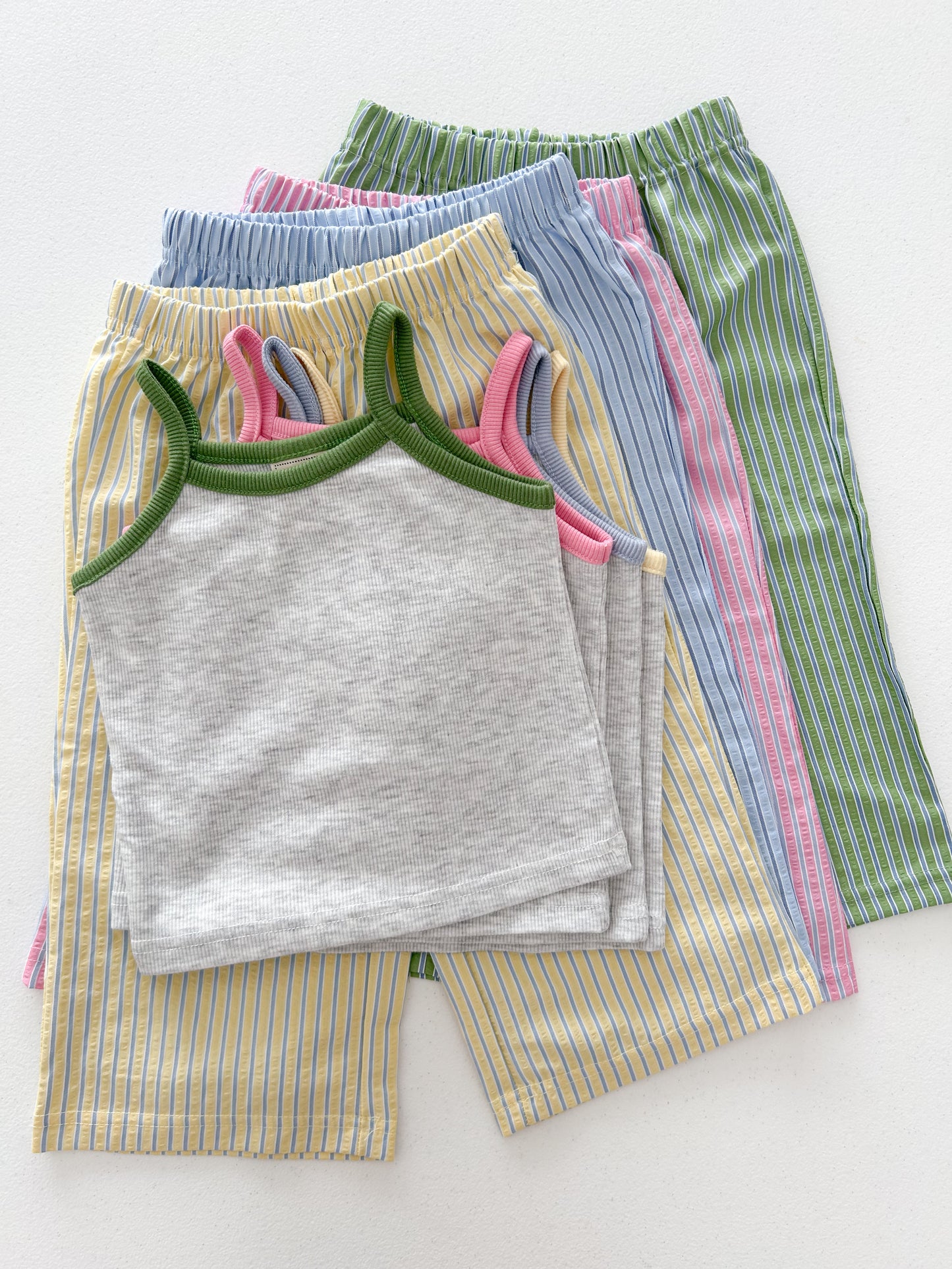 Kids Soy SS26 Noodle Strap Tank Top and Stripe Seersucker Wide Pants Set (1-6y) - 4 Colors - AT NOON STORE
