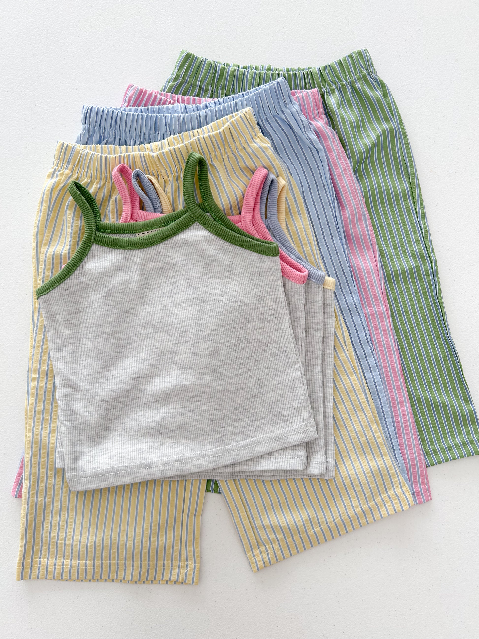 Kids Soy SS26 Noodle Strap Tank Top and Stripe Seersucker Wide Pants Set (1-6y) - 4 Colors - AT NOON STORE