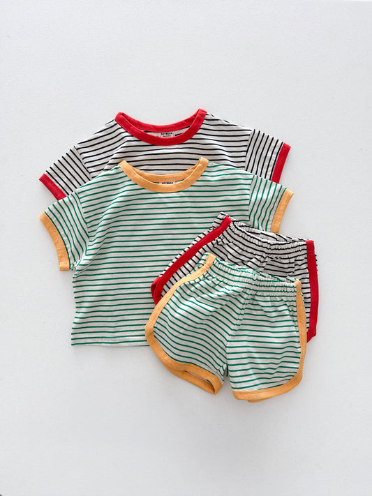 Kids Soy SS26 Stripe Short Sleeve Loose Fit Top and Dolphin Shorts Set (1-7y) - 2 Colors - AT NOON STORE