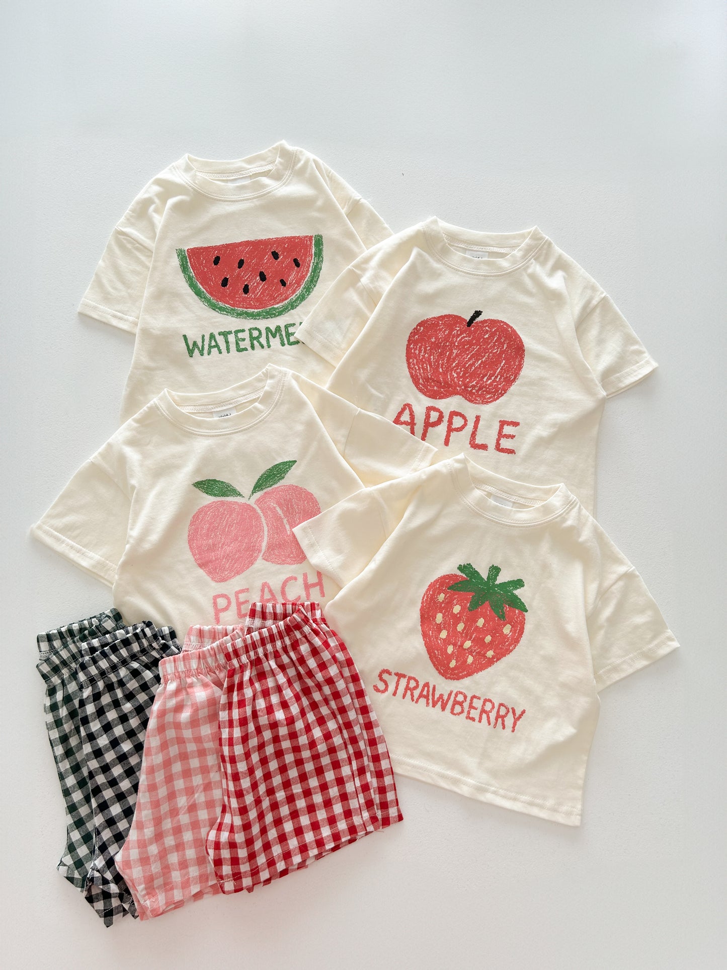 Toddler SS25 Fruit Print Short Sleeve Top and Gingham Shorts Set (2-6y) - 4 Colors
