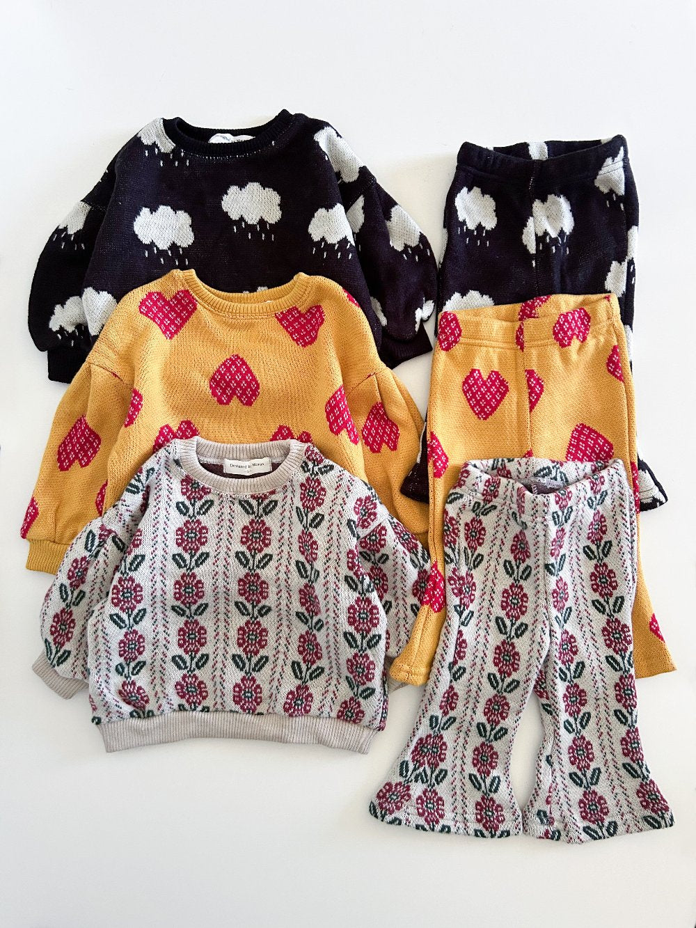 Toddler W24 Jacquard Puff Sleeve Sweater & Flare Pants Set (15m-7y) - 3 Colors