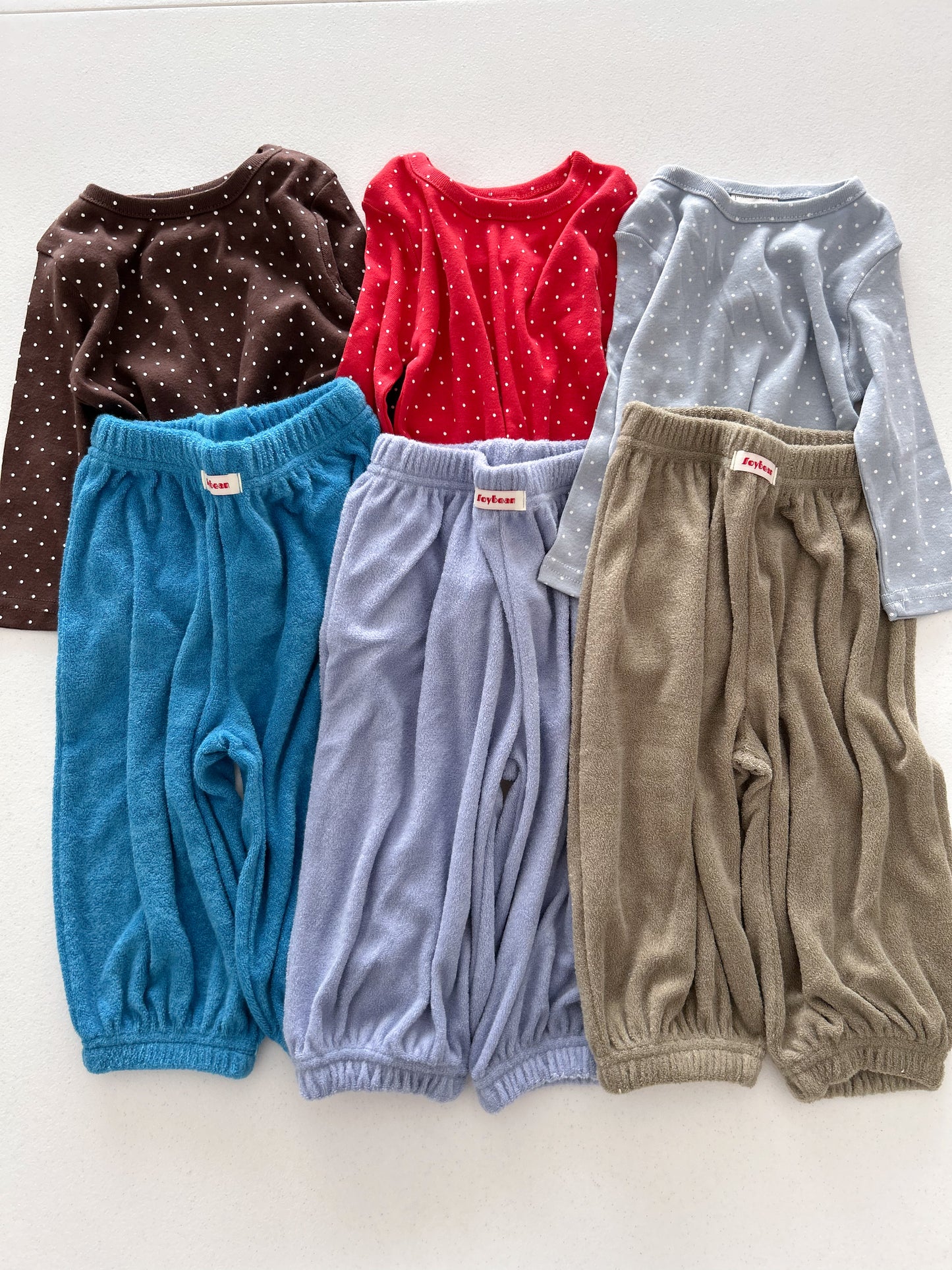 Kids Soy F26 Polka Dot Long Sleeve Top and Terry Cloth Balloon Pants Set (1-6y) - 3 Colors