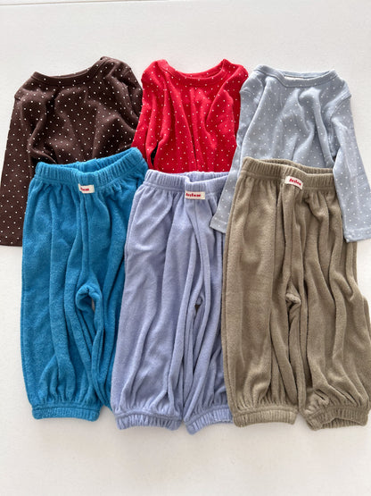 Kids Soy F26 Polka Dot Long Sleeve Top and Terry Cloth Balloon Pants Set (1-6y) - 3 Colors