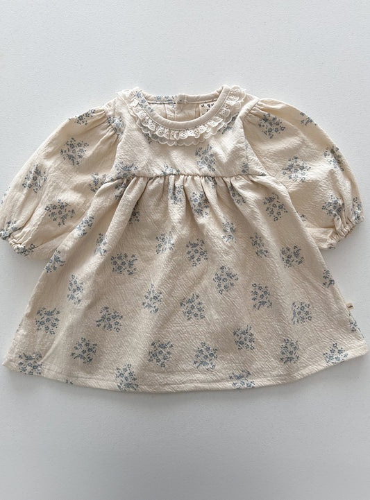 Kids Lala S25 Neckline Lace Detail Floral Bubble Dress (1-6y) - Ivory