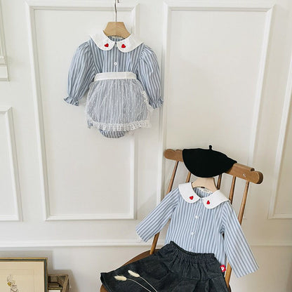Toddler Milk F25 Heart Embroidery Collar Stripe Shirt (1-7y) - Pink - AT NOON STORE