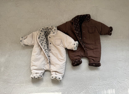Baby W25 Sherpa Lined Reversible Padded Romper with Collar (3-18m) - 2 Colors