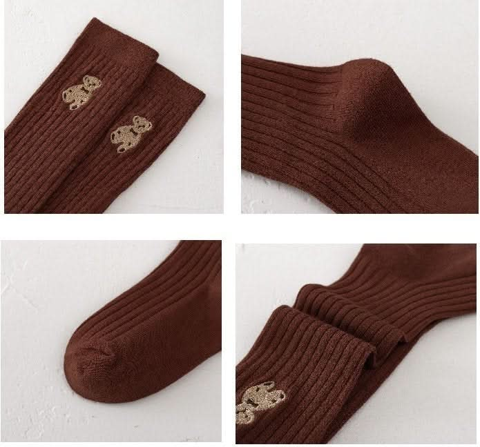 Toddler Bear Embroidery Knee Socks (1-6y) - 4 Colors - AT NOON STORE