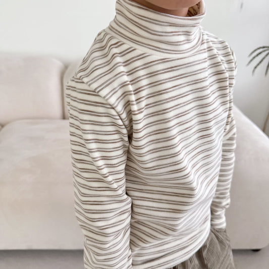 Toddler W24 Warm Brushed Fabric Stripe Long Sleeve Turtleneck Tee (1-7y) - Ivory - AT NOON STORE