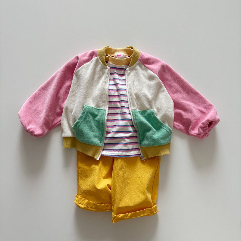 Toddler SP26 Terry Cloth Colorblock Raglan Jacket (1-6y) - Pink - AT NOON STORE