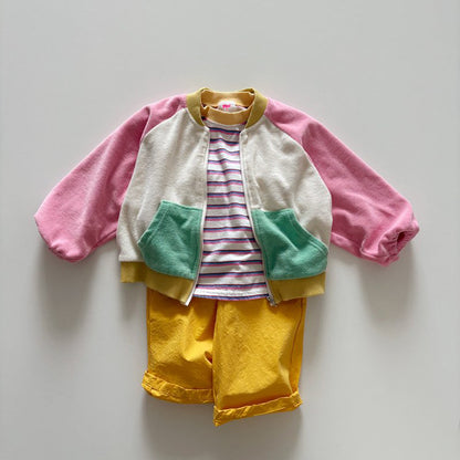 Toddler SP26 Terry Cloth Colorblock Raglan Jacket (1-6y) - Pink - AT NOON STORE