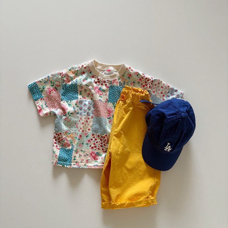 Toddler SP26 Quilted Print Short Sleeve Loose Fit Top  (1-6y) - Blue - AT NOON STORE