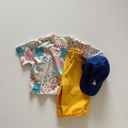 Toddler SP26 Quilted Print Short Sleeve Loose Fit Top  (1-6y) - Blue - AT NOON STORE