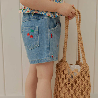 Toddler SS26 Cherry Embroidery Denim Shorts (1-6y) - Denim - AT NOON STORE