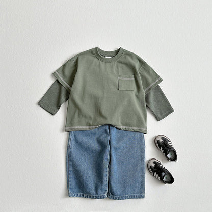 Toddler F26 Stitch Detail Layered Long Sleeve Top (2-9y) - Olive