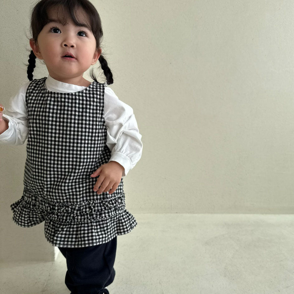 Baby/Toddler Bella F26 Gingham Tie Back Ruffle Dress (1-6y) - Black