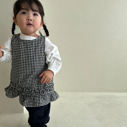 Baby/Toddler Bella F26 Gingham Tie Back Ruffle Dress (1-6y) - Black