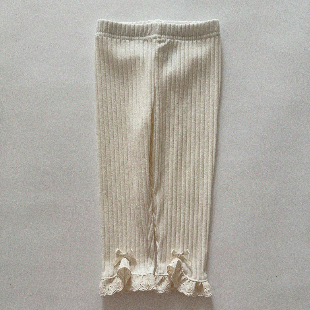 Baby/Toddler Aosta SP26 Lace and Bow Detail Ribbed Leggings (3m-5y)- 2 Colors - AT NOON STORE
