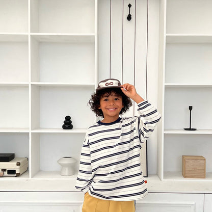 Kids SP26 Crew Neck Stripe Loose Fit Long Sleeve Top (2-7y) - 2 Colors