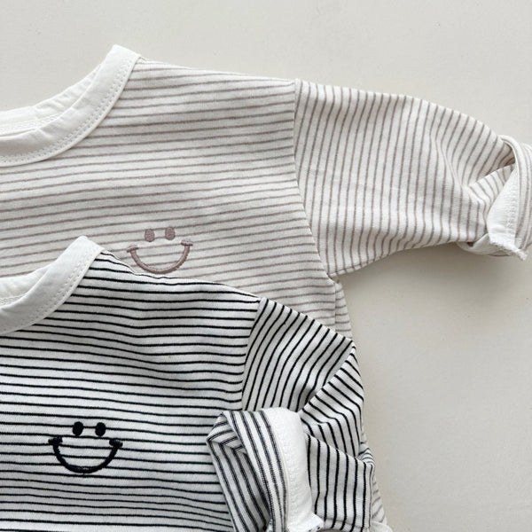 Kids Smile Embroidery Long Sleeve Striped Top (3m-6y) - 2 Colors