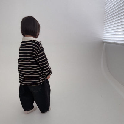 Baby Bella F25 Stripe Collared Knit Long Sleeve Top (6m-3y) - Black