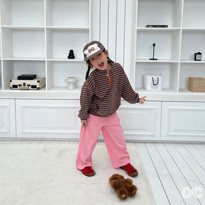 Kids SP26 Fleece Stripe Half Zip Long Sleeve Pullover (2-7y) - 2 Colors