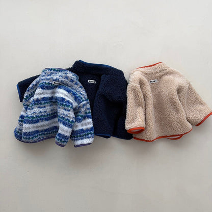 Toddler FW26 Sherpa Mock Neck Zip-Up Jacket (4m-6y) - Light Blue/White
