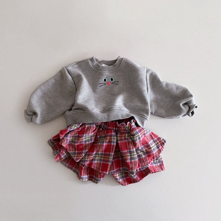 Toddler Cat Face Embroidery Cropped Sweatshirt (1-6y) - 3 Colors