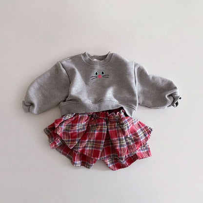 Toddler Cat Face Embroidery Cropped Sweatshirt (1-6y) - 3 Colors - AT NOON STORE