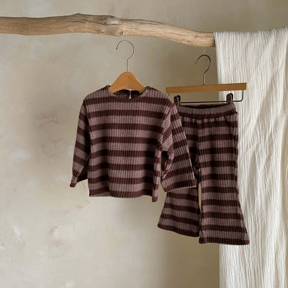 Toddler Stripe Ribbed Top and Flare Pants Set  (1-6y) - 2 Colors