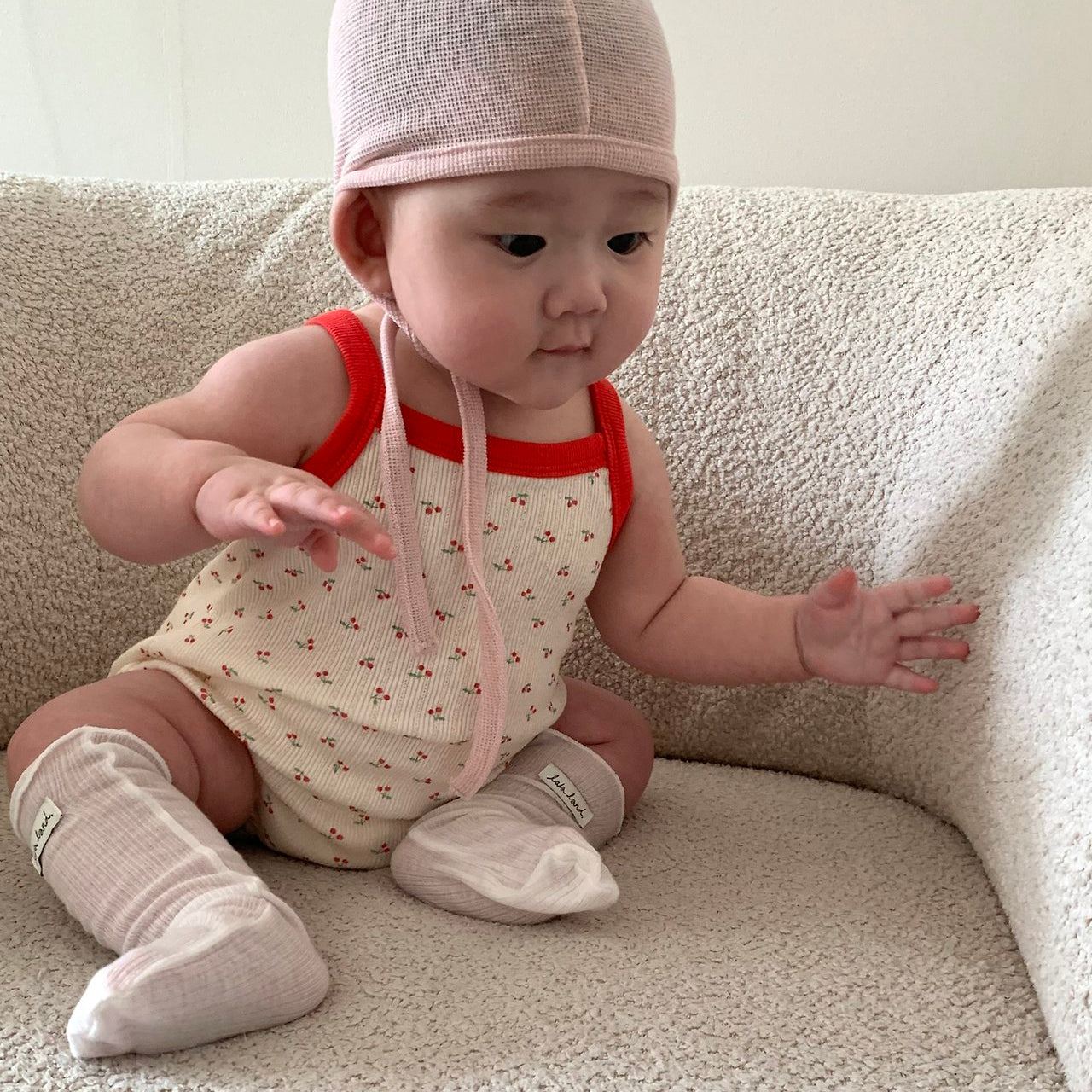 Baby Land SS26 Cherry All-Over Pointelle Sleeveless Bodysuit (4m-18m) - 2 Colors - AT NOON STORE